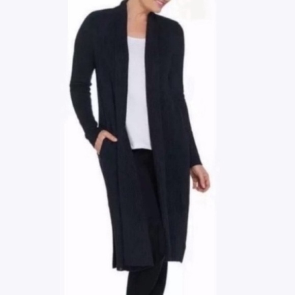 Barefoot Dreams Black Montecito Cozychic Lite Long Cardigan | Size 2X - Picture 11 of 12